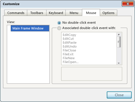 Mouse tab in the Customize dialog box.