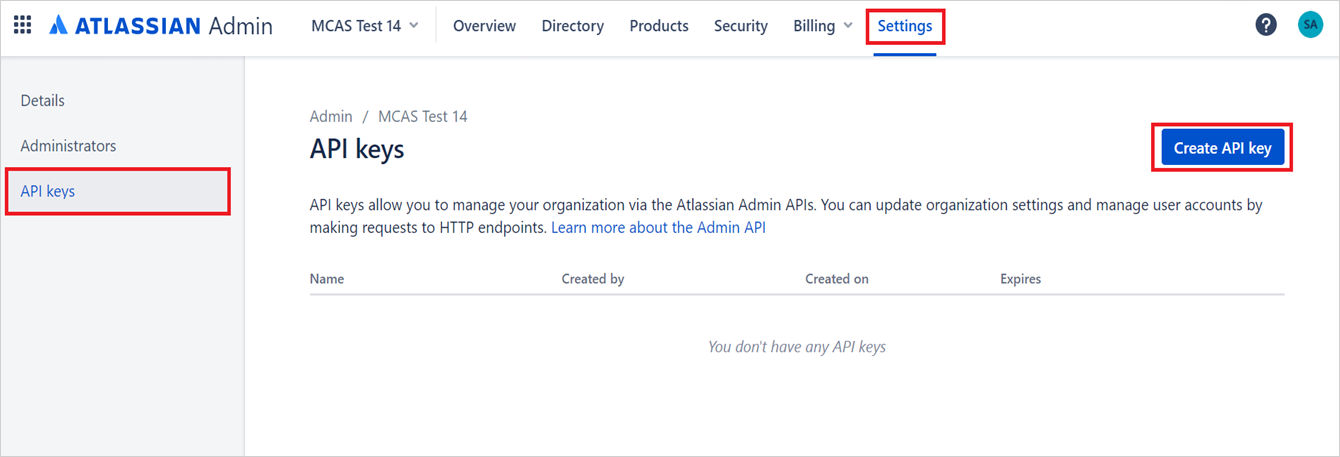 Atlassian API keys.
