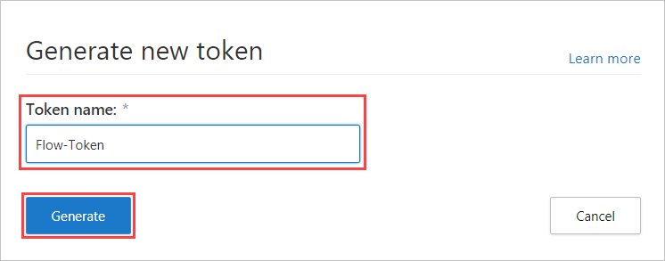 Screenshot of the token window, showing the name entry and generate button.