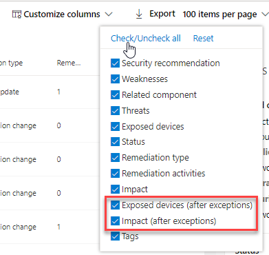 Showing customize columns options.