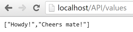 Screenshot of the response from localhost/API/values.