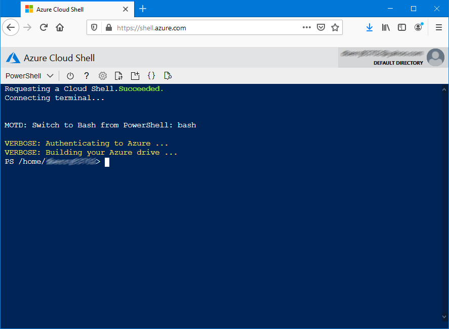 Screenshot of the Azure Cloud Shell running in a browser