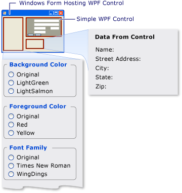 Screenshot that shows a Windows Form Hosting Avalon control.