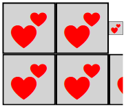 A grid with two panels and hearts.