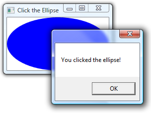 A message box saying "You clicked the ellipse!"