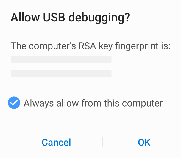 Android trust prompt from computer to use USB debugging.