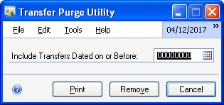 Screenshot of the Transfer Purge Utility window.
