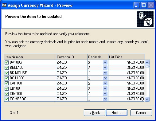 Screenshot of the Assign Currency Wizard - Preview window.