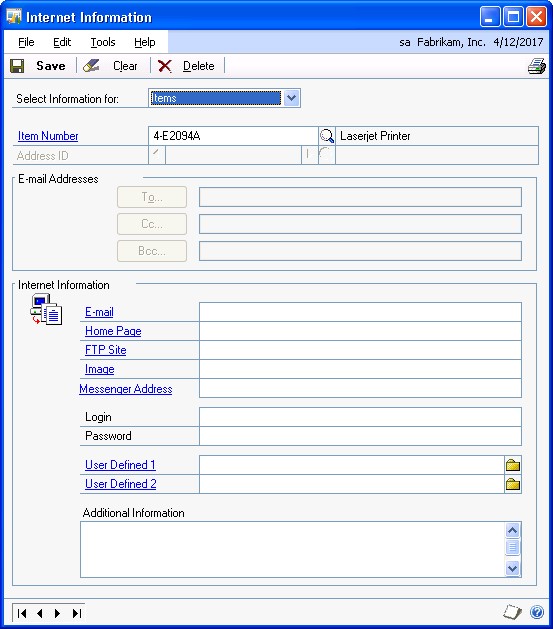Screenshot that shows the Internet Information window.