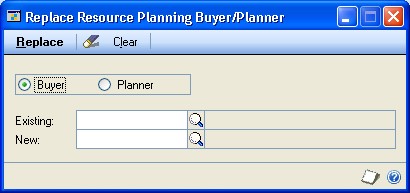 Screenshot of the Replace Resource Planning Buyer/Planner window.