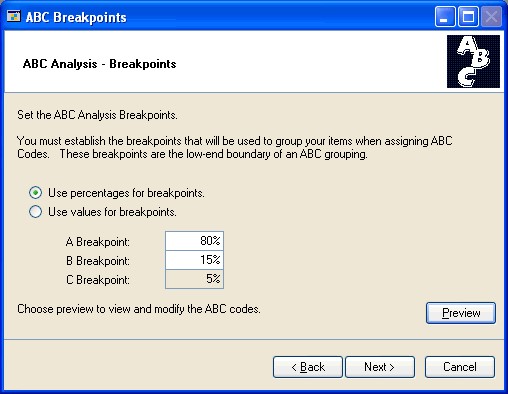 Screenshot of the ABC Breakpoints window.