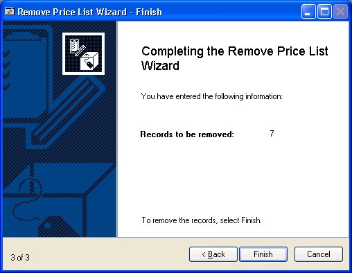 Screenshot of the the Remove Price List Wizard - Finish window.