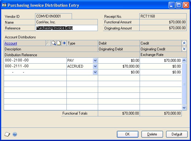 screenshot Purchasing Invoice Distribution Entry