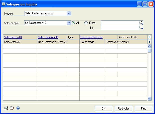 Screenshot of window, showing the Sales Order processing model selected in the module dropdown menu.