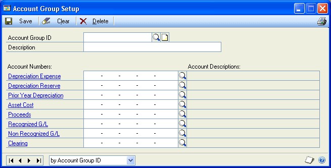 Screenshot shows the Account Group Setup window.