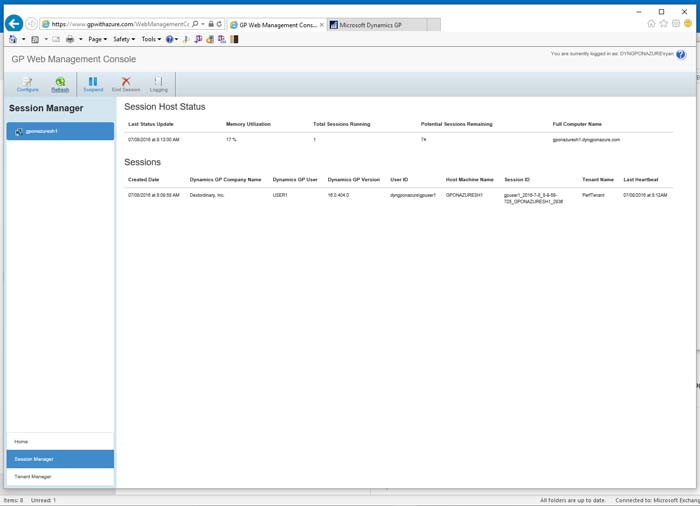 shows the session management snap-in in the web management console.