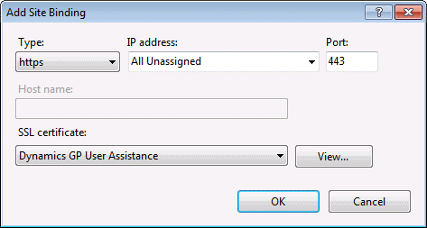 shows the add site binding dialog.