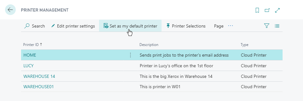 Printer Management page