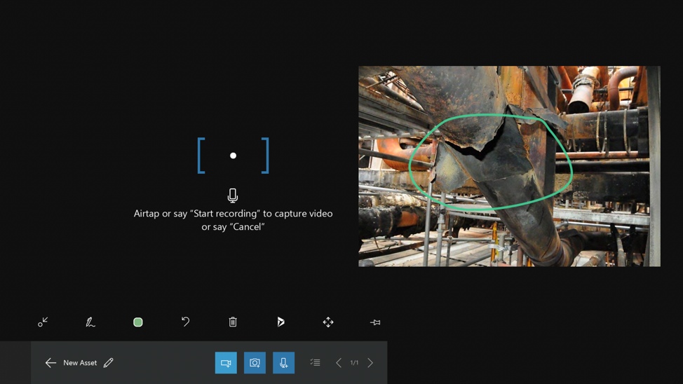 HoloLens experience for capturing asset snapshots and marking it up