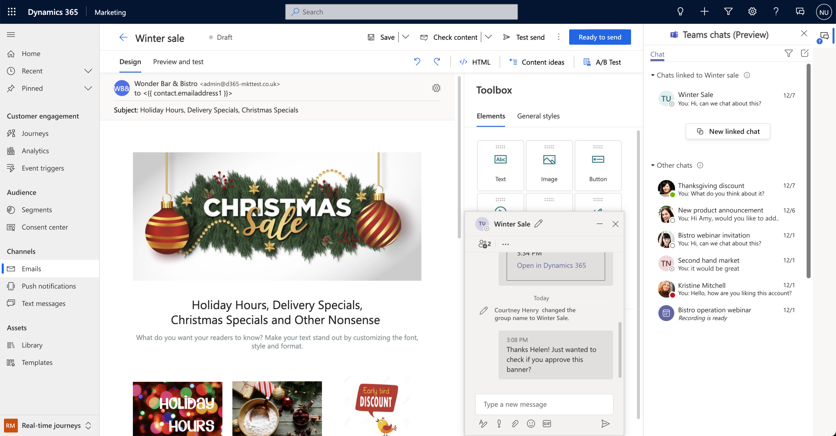 Make collaborative content and journey creation easy with Microsoft Teams chat inline.