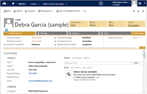 Sales form in Dynamics 365 apps