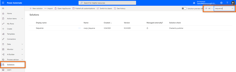 Search and select Sales Insights Adaptive sequence timeout flow