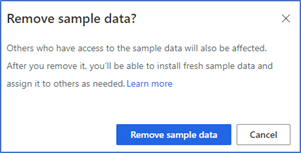 Confirmation message to remove sample data