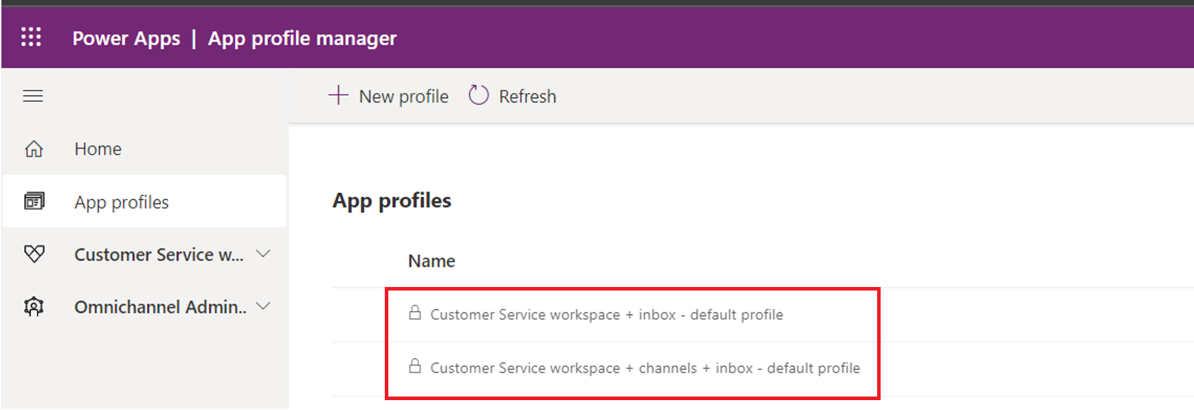 Select the profile for which to enable the inbox.