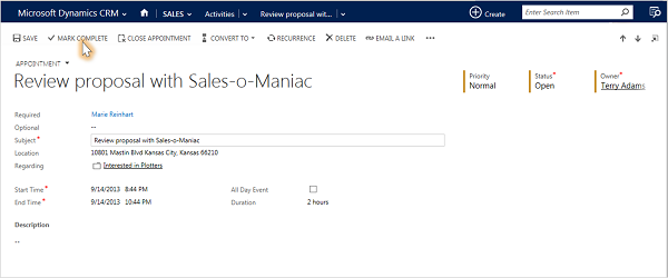 Shows closed proposal in Dynamics 365 Customer Engagement (on-premises).