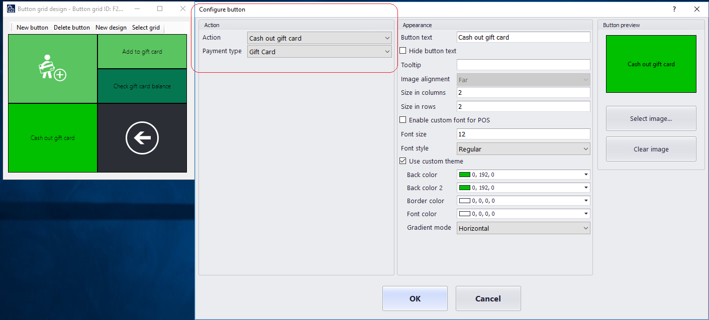Completed button layout with "Configure button" section highlighted
