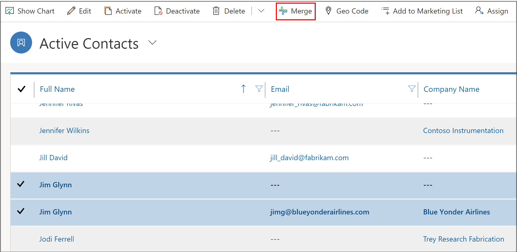 Merge records button in Dynamics 365 Customer Engagement (on-premises).