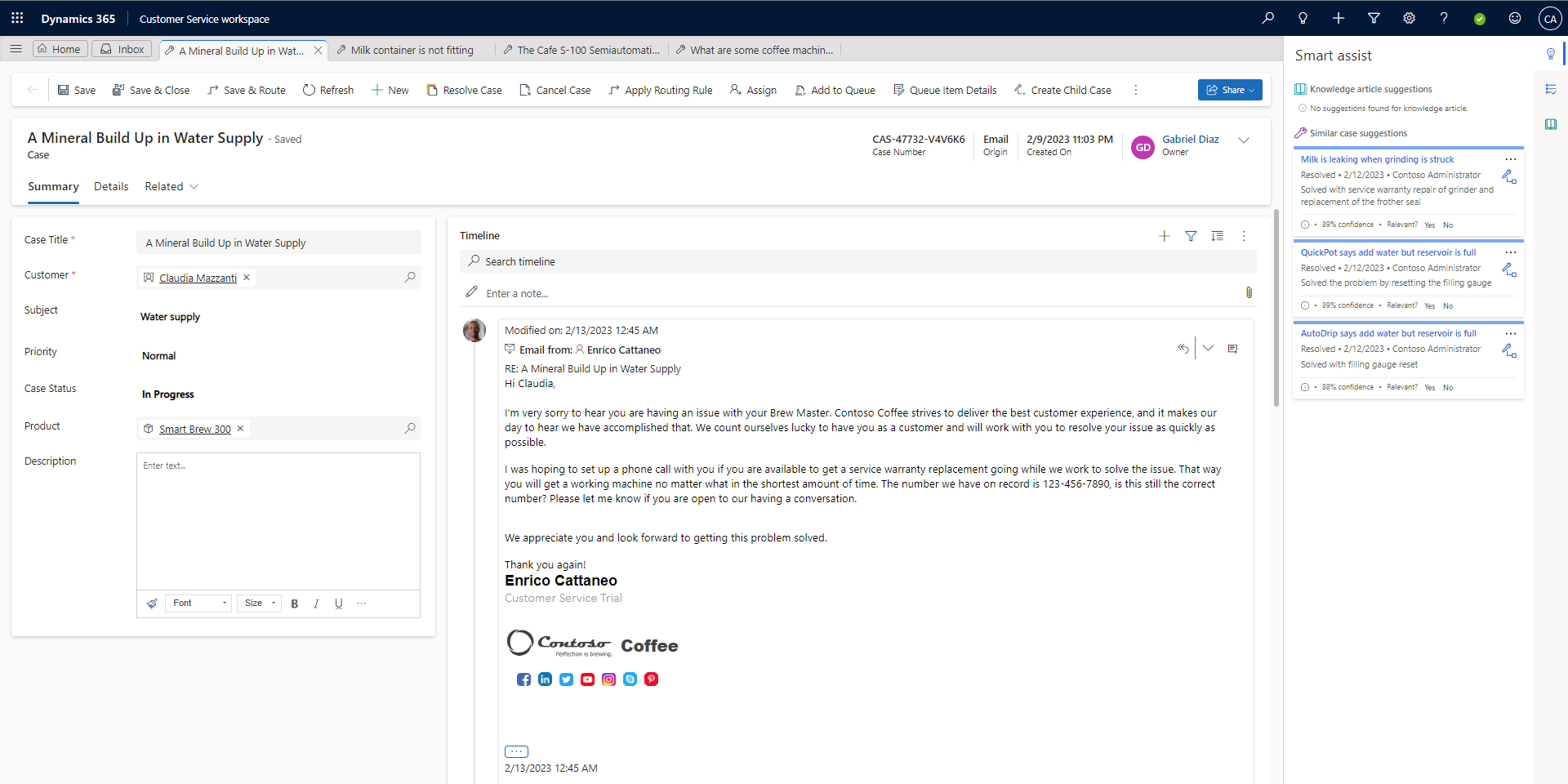 Screenshot of the enhanced multisession Customer Service workspace