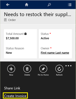 Create an invoice on a phone in Dynamics 365 apps