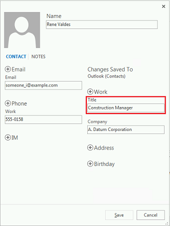 Contact with Job Title form in Dynamics 365 apps.