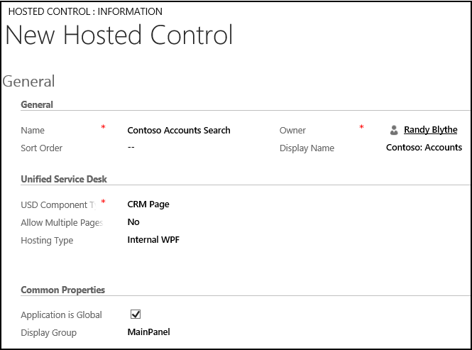 Create a hosted control for displaying accounts.