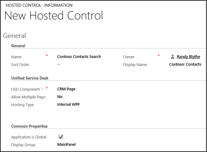 Create hosted control for displaying contacts.