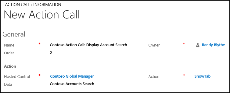 Create a new action call for Display Account Search toolbar button.
