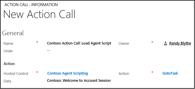 Create an action call to display the agent script.