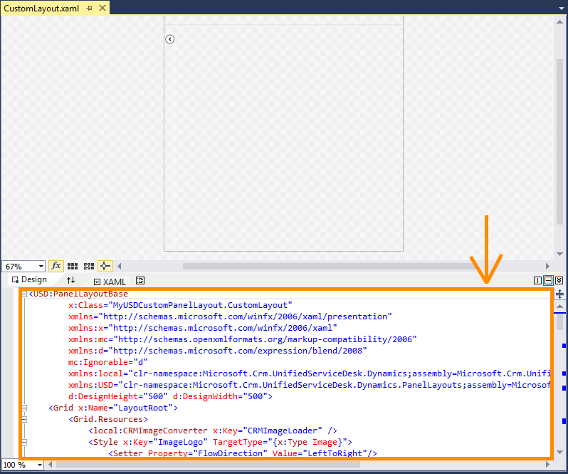 Update the XAML code for the custom panel layout.