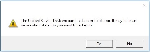 Unified Service Desk non-fatal exception dialog.