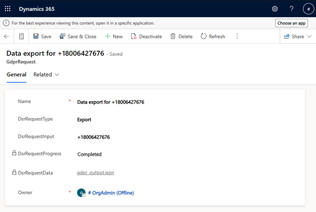 Screenshot showing DSR export completed