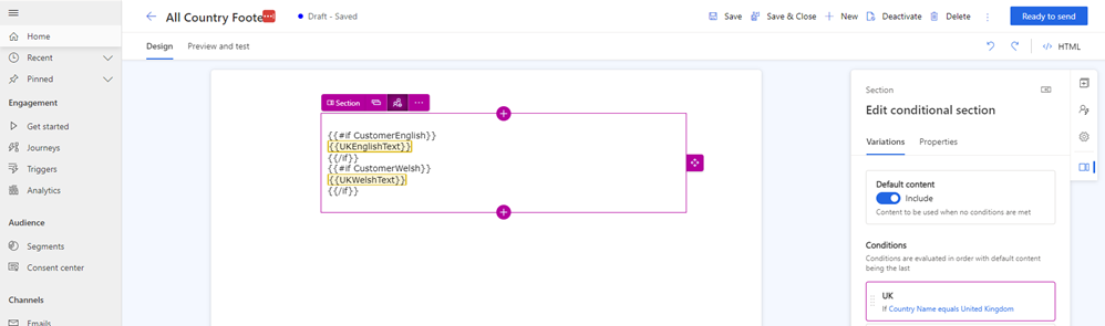 Screenshot of tokens in a conditional content block.