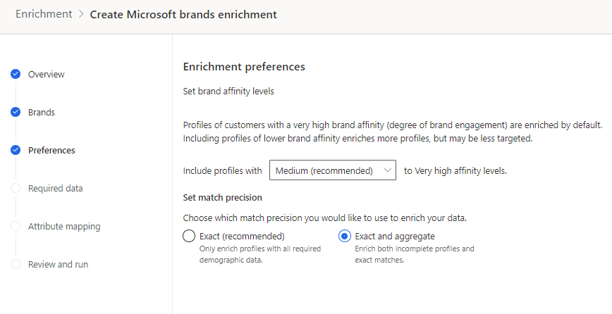 Screenshot of the enrichment preferences window.