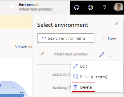 Control to delete the environment.