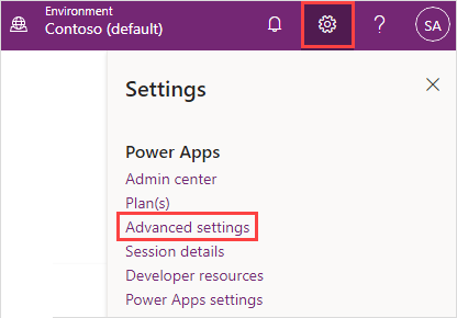Go to advanced settings in Power Apps
