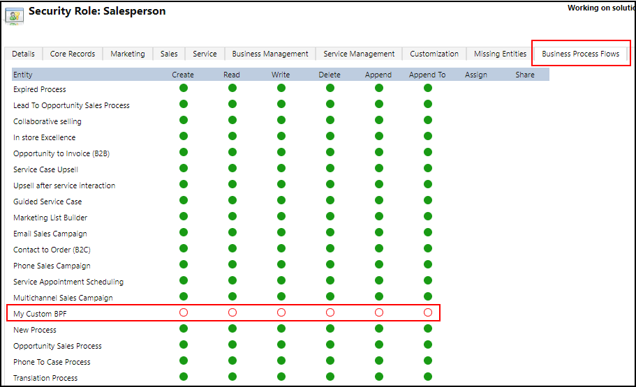 Assign privileges for your business process flow