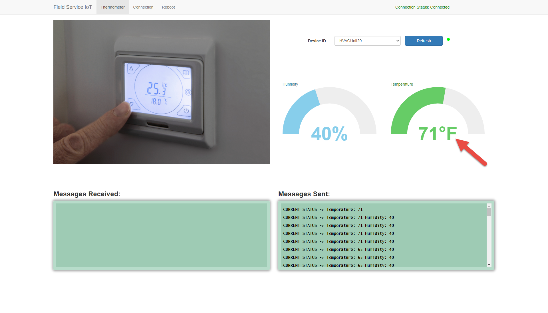 Screenshot of the IoT alert simulator.