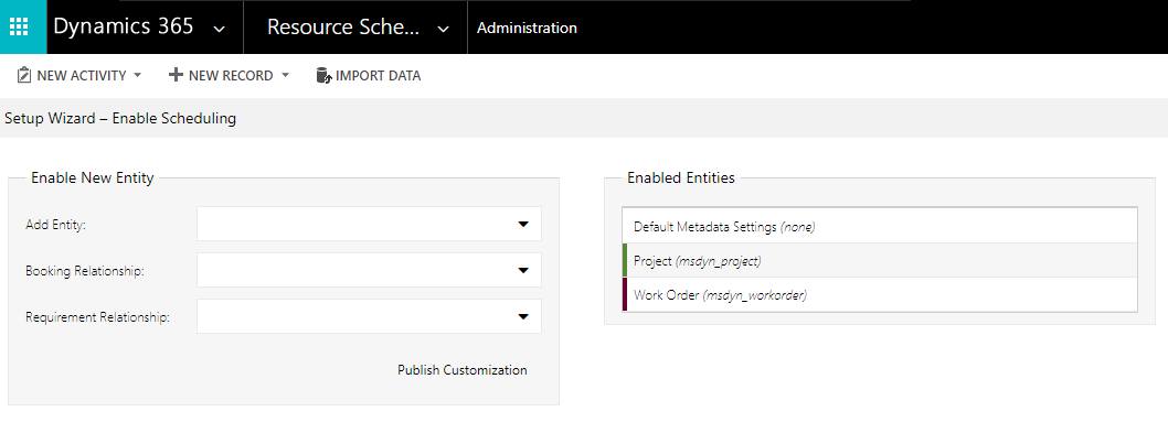 Screenshot of Enabling entities for scheduling.