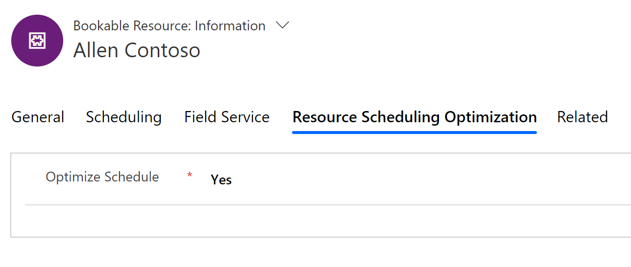 Screenshot of enabling Resource Scheduling Optimization for a resource.