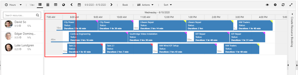 Screenshot of a schedule with the travel time constraint configured.